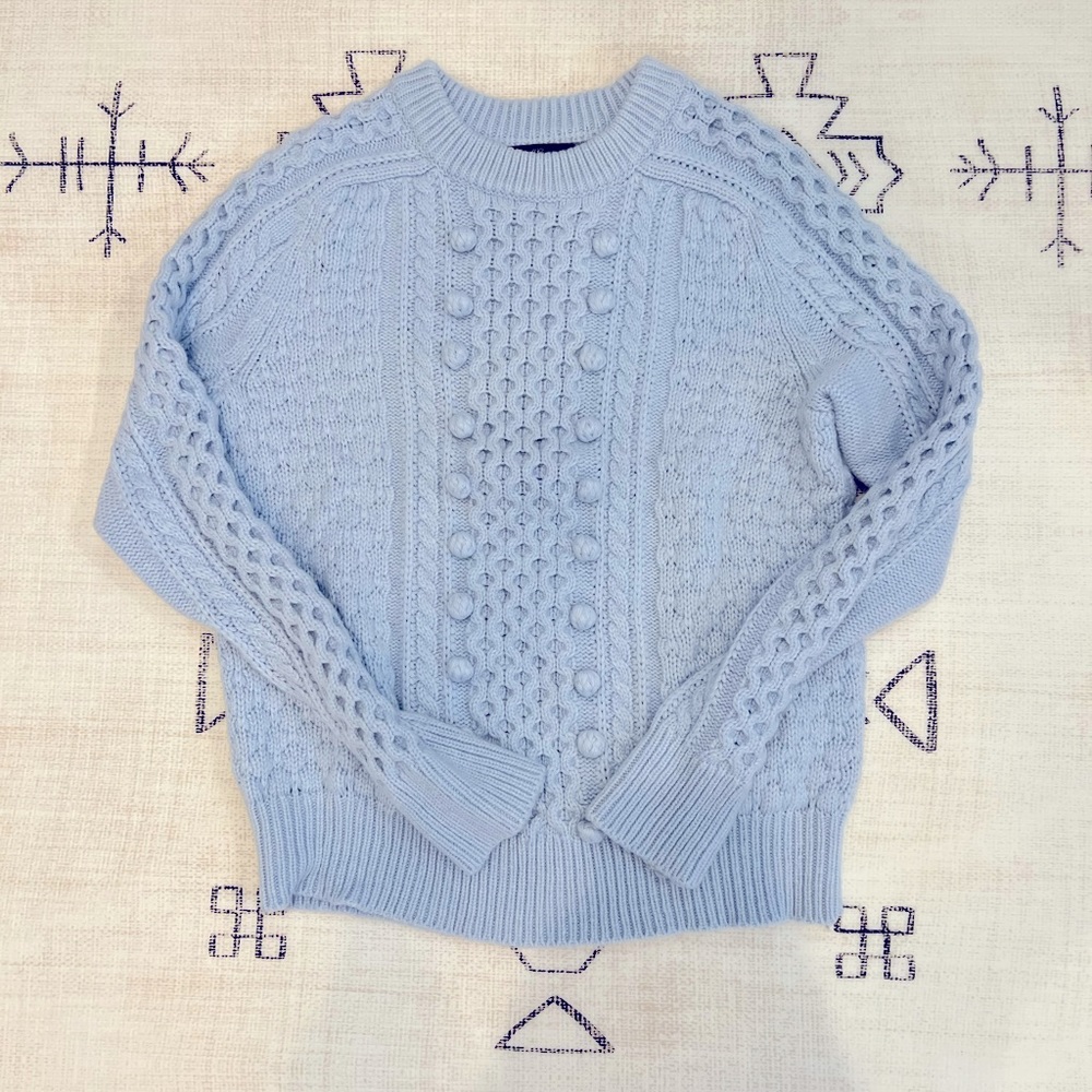 J crew wool fisherman cable knit sweater sz S blue